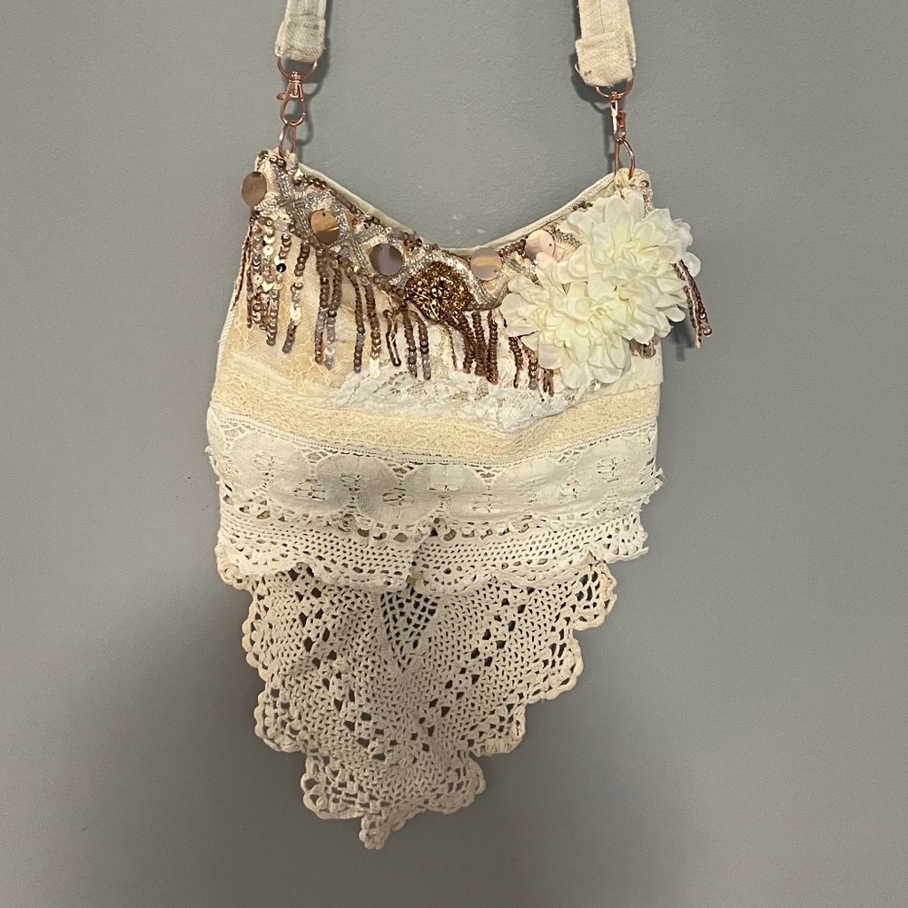 Handmade vintage lace bohemian shoulder bag